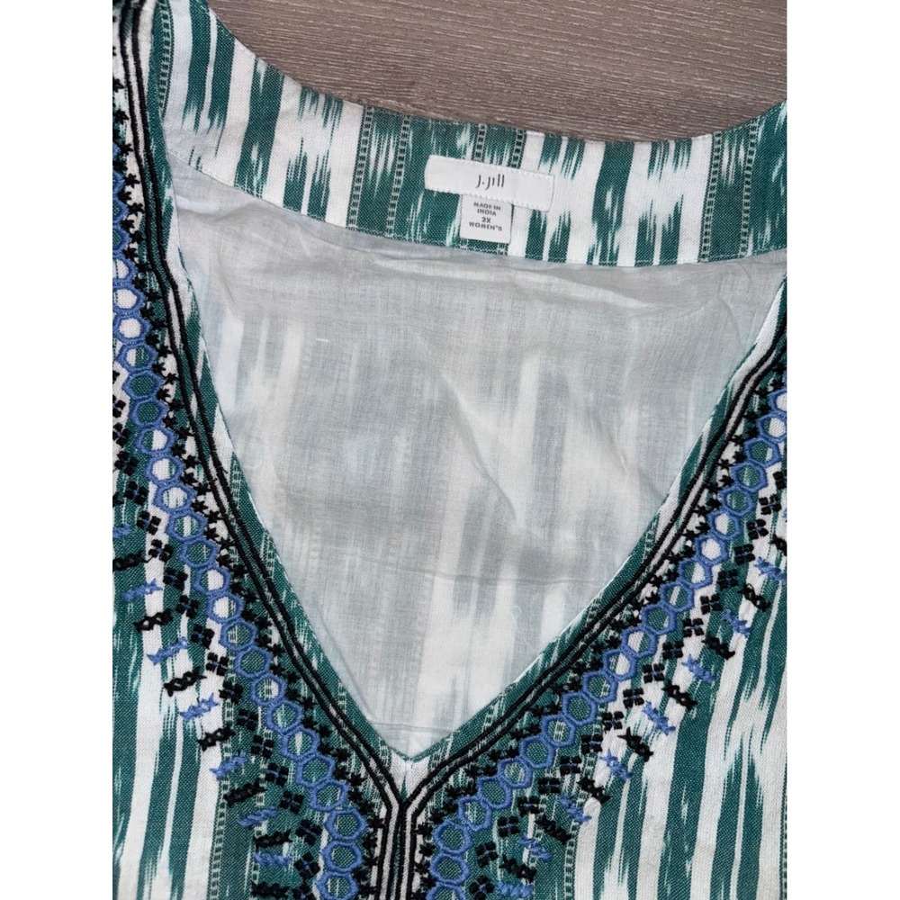 J Jill Embroidered Ikat Print V Neck Sleeveless Dress Women's 2X Resortwear‎ - Picture 5 of 6